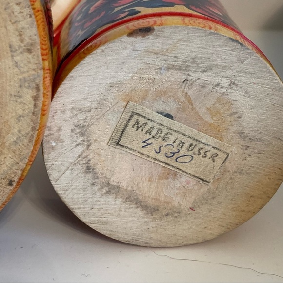 VTG Lot Russian USSR Wooden Folk Art Vase Canister Jar Lids Painted Marked READ - Picture 13 of 16